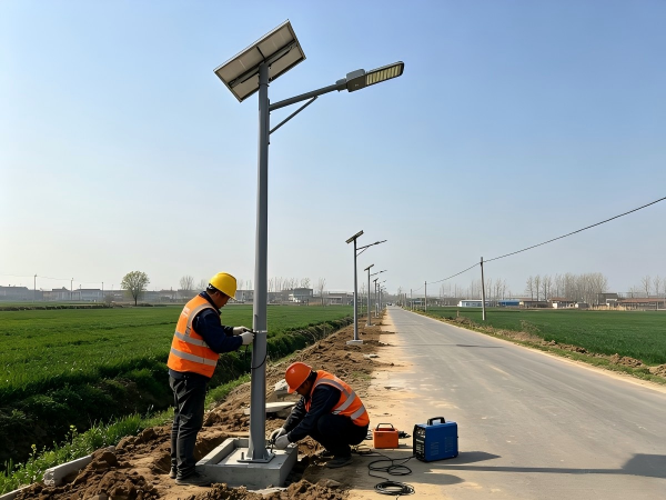 太阳能路灯地基施工安装实景
